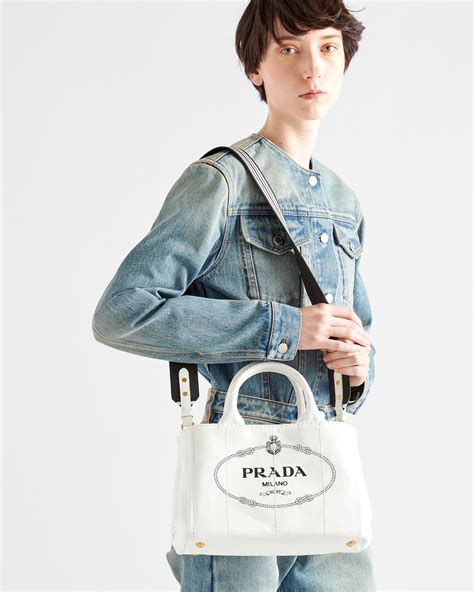 small cotton canvas tote prada|Prada foldable shopping tote.